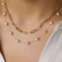 Freshwater Pearl Bold Link Chain Necklace Set — Kalung Mutiara