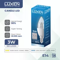 LUXEN LAMPU LED CANDLE 3W E14 PUTIH 6500K KUNING WARM WHITE 3000K