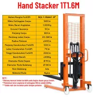 Hand Stacker Manual/Forklifft manual /Hand lift kapasitas 1 Ton 1.6 M