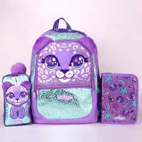 Smiggle Tas Anak Sekolah Ransel Backpack Luncbag Leopard Purple