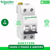 MCB 2P 6A 2 Phase 6 Ampere IK60N 6kA Schneider Original SNI 2 Pole 6 A