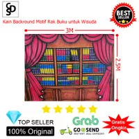 Kain Background 2.5x3M Motif Rak Buku - Perpustakaan - Wisuda - No.F08