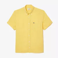 LACOSTE Men’s Lacoste Short Sleeve Linen Shirt - Yellow