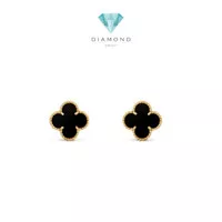 Vintage clover VCA black onyx earring 18 K gold Diamond Jewelry