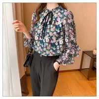 BLOSSOM TIE MOTIF BUNGA ATASAN FLORAL GAYA KOREA BLUS SIFON LENGAN PJ