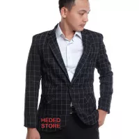 Jas kotak Semi wol blazer abu abu jas formal casual pria