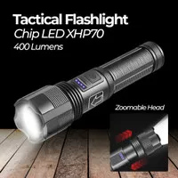 Senter LED Flashlight Zoomable XHP70 400 Lumens with Battery - P7