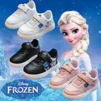 Sepatu Sekolah Anak Perempuan Sneakers Hitam Putih Pink Elsa Princess