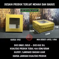 Box emas kaca/Dus kue 22x22 Tinggi 7cm