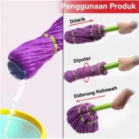 twist mop Alat pel Lantai putar otomatis peras 360 microfiber praktis