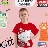 Kaos Anak Perempuan Lengan Pendek Hello Kitty Drinking 1-10 Tahun