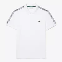 LACOSTE Logo Stripe Pique Polo Shirt Kaos Polo Pria - White