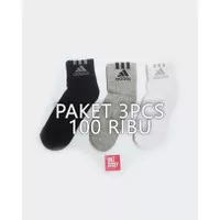 PAKET 3pcs KAOS KAKI PENDEK ADIDAS HITAM/PUTIH/ABU