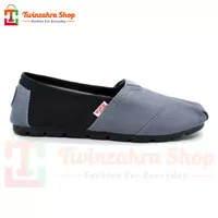 Sepatu Wakai Slip On Pria Selop Casual Kasual Shoes Santai Kain Tanpa Tali Anti Slip Abu Hitam