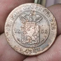 A3374 Koin Kuno Nederlandsch indie 1 Cent Tahun 1858 Asli Original