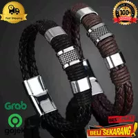 Gelang Hitam Kulit Asli Pria Coklat Asli Magnet Titanium Bracelet G141