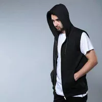 Jaket Rompi Hoodie Hitam Polos Pria Vest Terbaru 