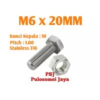 Baut Mur Stainless M6 x 20 mm / Bolt Nut Stainless Steel 316