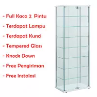 Lemari Pajangan Hias Full Kaca Minimalis 2 Pintu 8 Susun Kaca Tempered