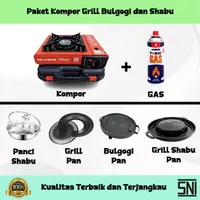 Kompor Gas Portable + Grill Pan + Panci Shabu + Gas Kaleng Paket BBQ