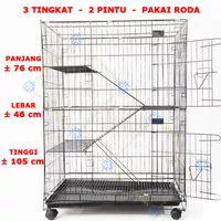 Kandang Kucing 75 CM Tingkat 3 Susun Besi Roda Kandang Lipat Besar XL