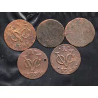 A1756 Lot 5 Keping Coin VOC 1 Duit Tahun Campur Terpakai Sesuai Gambar