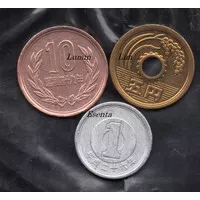 A2648 Koin kuno Jepang Set 3 Keping 1 5 10 Yen Bekas Sesuai Gambar