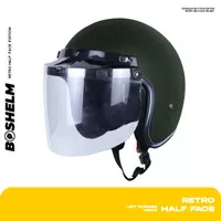 Helm Retro List Chrome Hijau Army Bogo Helm Basic Helm List Chrome