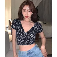 YF BJ091 Baju Wanita Motif Bunga Crop Top Atasan Korean Sexy (S-XXL)