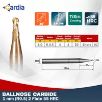 Ballnose 1 mm R0.5 x 50 Short 2F 55 HRC Ball Nose Mill Carbide CARDIA