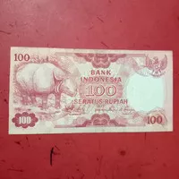 Uang kertas kuno Indonesia Rp 100 badak 1977 uang lama antik TP15gc