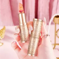 Lipstik bunga kelopak jeli transparan warna berubah foil emas lipstik