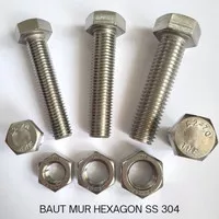 Baut Mur Hexagon Stainless Steel 304 M12 x 50