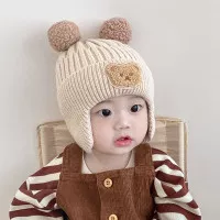 Topi Rajut Kupluk Anak Bayi Karakter BEAR dg POMPOM Beanie Hat