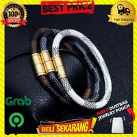  Gelang Kulit PU Asli Warna Hitam Putih Magnet Coklat Pria Simple G444