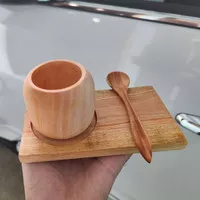 Coaster / Tatakan Gelas Kayu Set ( Tatakan, Gelas & Sendok Gula )