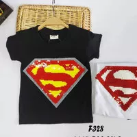 kaos baju anak laki cowok sequin superman hitam Black t-shirt 1-6th