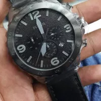 Jam FOSSIL ORIGINAL chronograph full black leather hitam 48mm