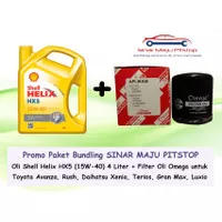 Paket Oli Mobil SHELL HELIX HX5 & Filter Oli RUSH TERIOS CALYA SIGRA