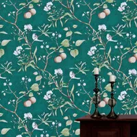 Wallpaper Sticker Dinding Hijau Tosca Pohon Ranting Bunga 5 m x 45 cm