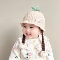 Topi Rajut Bayi Perempuan Kupluk Tebal Newborn Topi Kepang Bayi Lucu