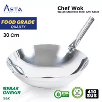 Wajan Kuali Stainless Steel Gagang Satu 30 CM / Chef Wok Anti Karat