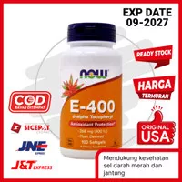 Vitamin Suplemen E-400 IU D-Alpha Mixed Tocopherols Now 100 Kapsul Gel