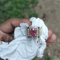 Cincin Perak Berlian Erofa kombinasi Batu Ruby