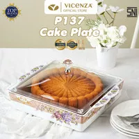 Vicenza Square Cake Plate Tempat Kue Roti P137 Motif Magnolia