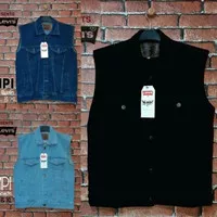 Jaket Rompi Jeans Pria Vest Denim Rompi Motor Hitam Polos M L XL XXL