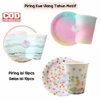 PIRING KUE ULANG TAHUN / PIRING KERTAS MOTIF ISI 10 PCS / GELAS KERTAS