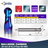 Ballnose 10 mm R5 x 75|100 2F HRC65 Hard Cut Ball Nose Endmill Carbide