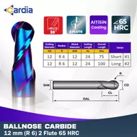 Ballnose 12 mm R6 x 75|100 2F HRC65 Hard Cut Ball Nose Endmill Carbide