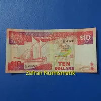 Uang Asing Kuno SGD 10 Dollar Singapura Ship Series Tahun 1980